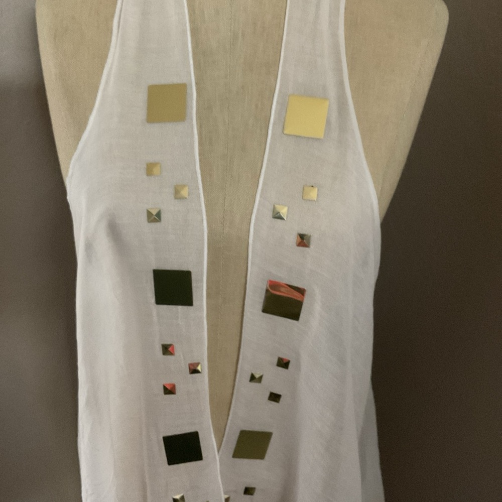 swim cover up white sheer cotton maxi from Turkey with Gold Accents Sz M - Picture 2 of 16